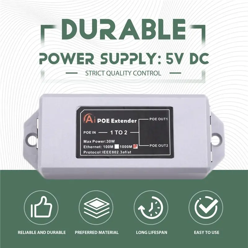 AB97-Professional 1000Mbps 2포트 기가비트 POE 익스텐더, IP 카메라, NVR, AP 커버리지 최대 100M 확장 - IEEE 802.3Af/A
