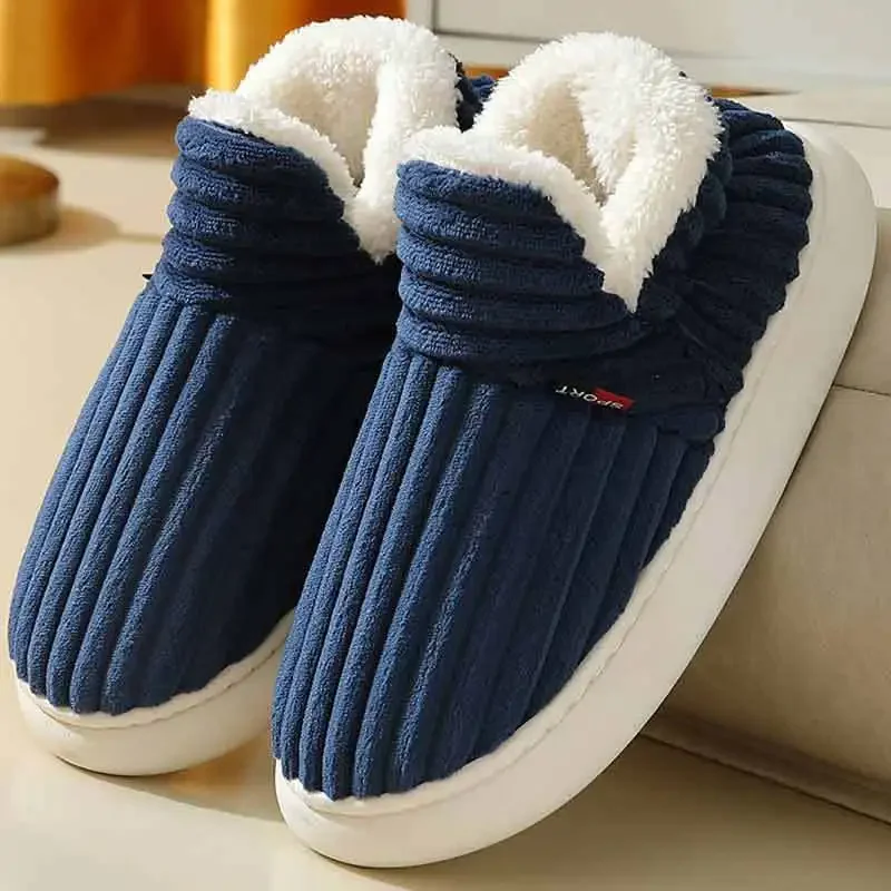 

Men Slippers Couples Plush Cotton Slippers Solid Color Snow Boots Indoor Home Shoes Lightweight Non-slip Zapatillas De Casa