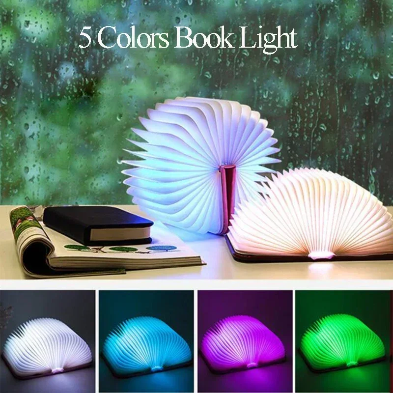 3D 접는 크리 에이 티브 LED 밤 빛 RGB 컬러 USB 충전 나무 책 빛 장식 침실 책상 테이블 램프 아이 Brithday 선물