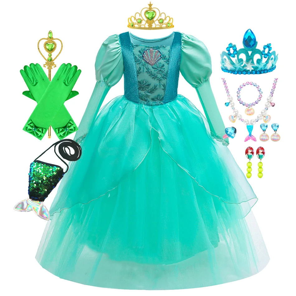 green emerald velvet dress Cosplay Ariel Teal gown Little mermaid dress  MJcostume