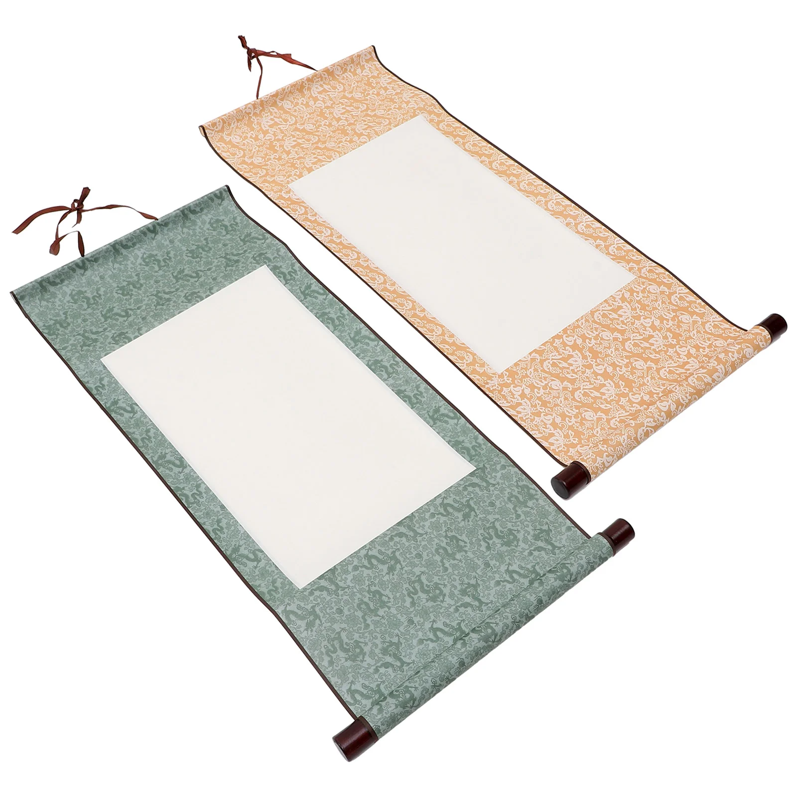 

2 Pcs Blank Scroll Painting Imitation Silk Paper Two Feet Lengthened Rice Calligraphy French Hanging Vertical (gold) Wall