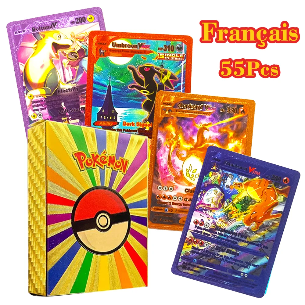 55-150pcs No Repeat Card English Spanish French German Gold VAMX GX Pikachu Charizard Rare Collection Battle Cards Gift