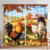 2pcs American Retro Country Rooster Decorative Curtains, Sunshade and Privacy-protecting Pole Curtains 4