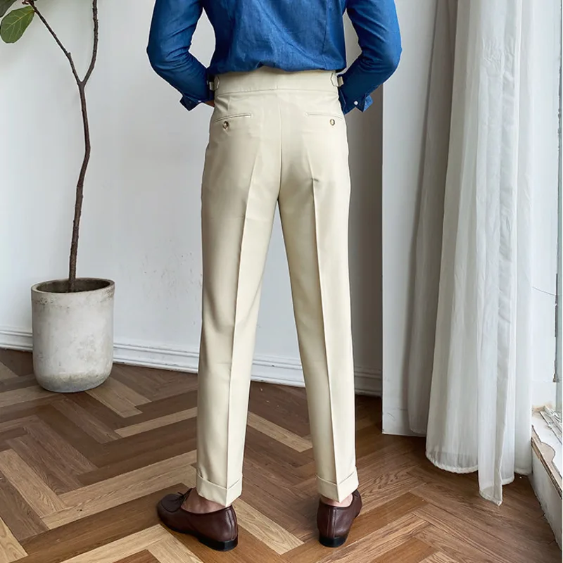 British High Waist Straight Pants Men Social Trousers Pant Italian Mens Formal Pant Pantalones Hombre 2021 Dress Ankle Pants Men 6