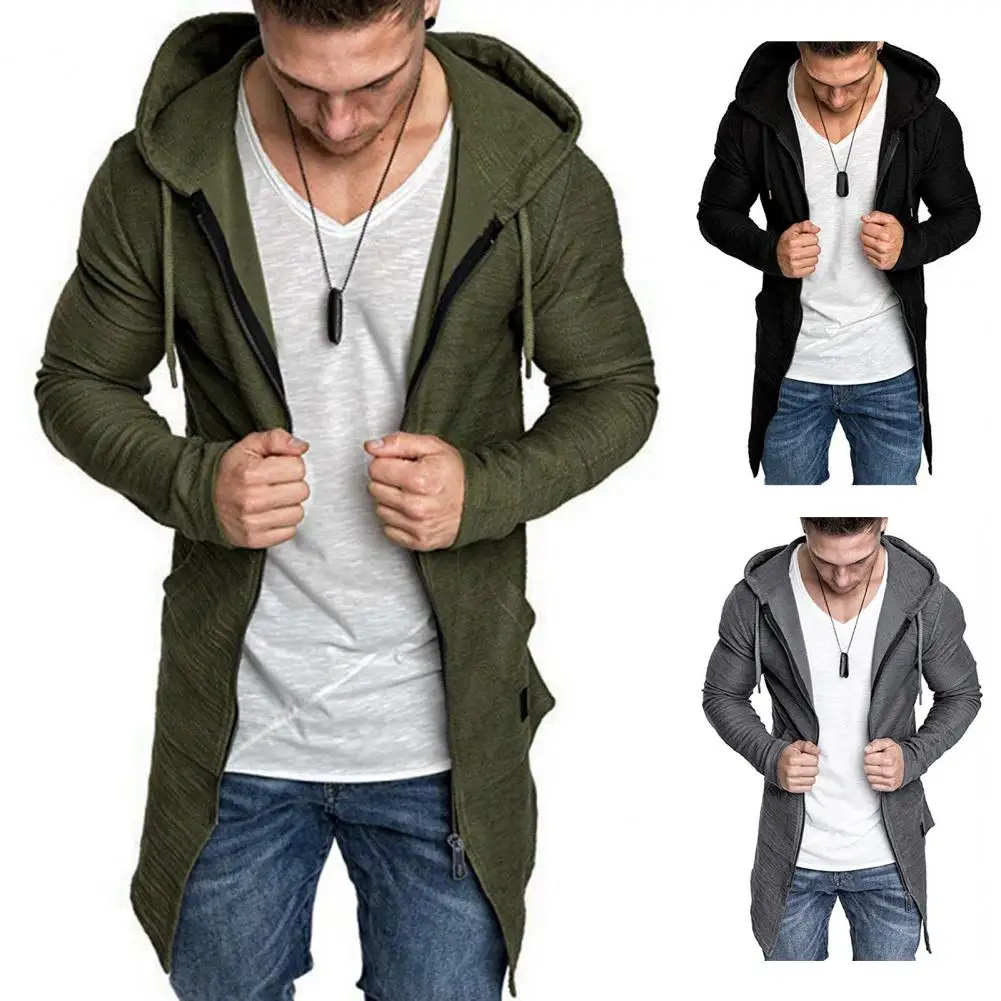 Casual Men Jacket Solid Color Autumn Winter Midi Jacket Slim Pure Color