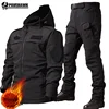 Thicken Winter Mens Tactical Set Waterproof Soft Shell Charge Jacket+Big Pocket Combat Pants 2-pcs Outdoors Train Suit Warm 1