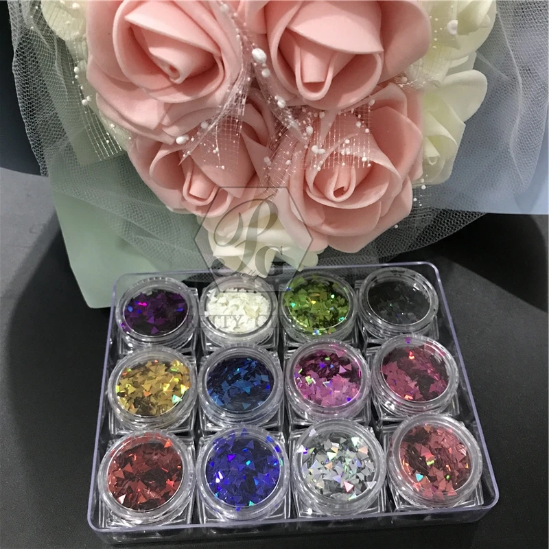 

PrettyG 1 Set-12 Colors Set Triangle Shape Glitter Sequins for Resin DIY Making Art Craft Nail Makeup Decoration Accessories