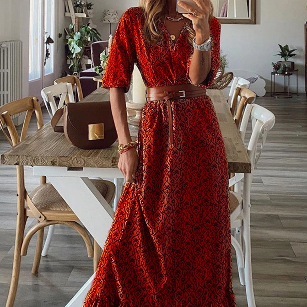 bezig Geleidbaarheid lavendel Vrouwen Zomer Lange Jurk Boho Print Riem Maxi Jurk Casual Partij Strandjurk  Vakantie Sundress | coroadefloresbrasil.com.br