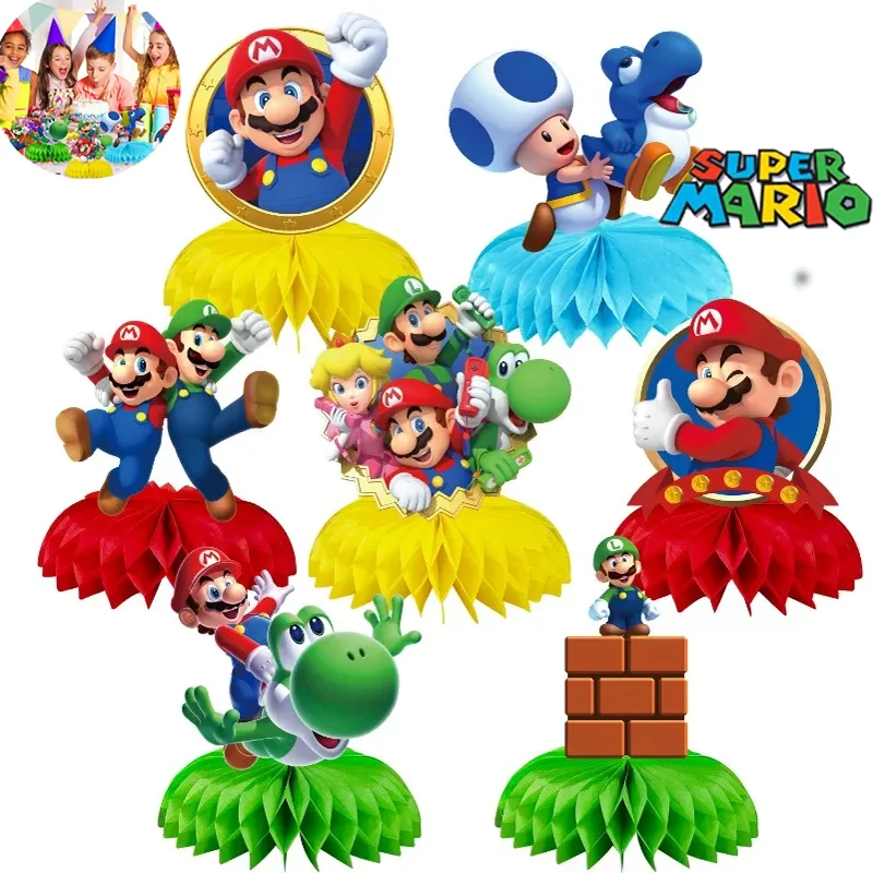 Super Mario Bros Party Tema Ventaglio Di Carta A Nido D'Ape Decorazione Luigi Honeycomb Ball Mario Party Decorazione Da Tavolo Forniture Regali