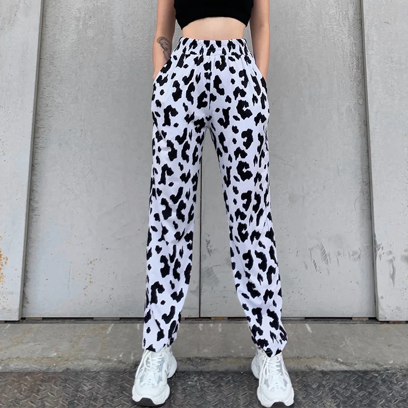 Sports Casual Milk Cow Zebra Print Flare Pants Women Street Indie Fashion Loose Long Pants Length Spring Summer Trousers 2021
