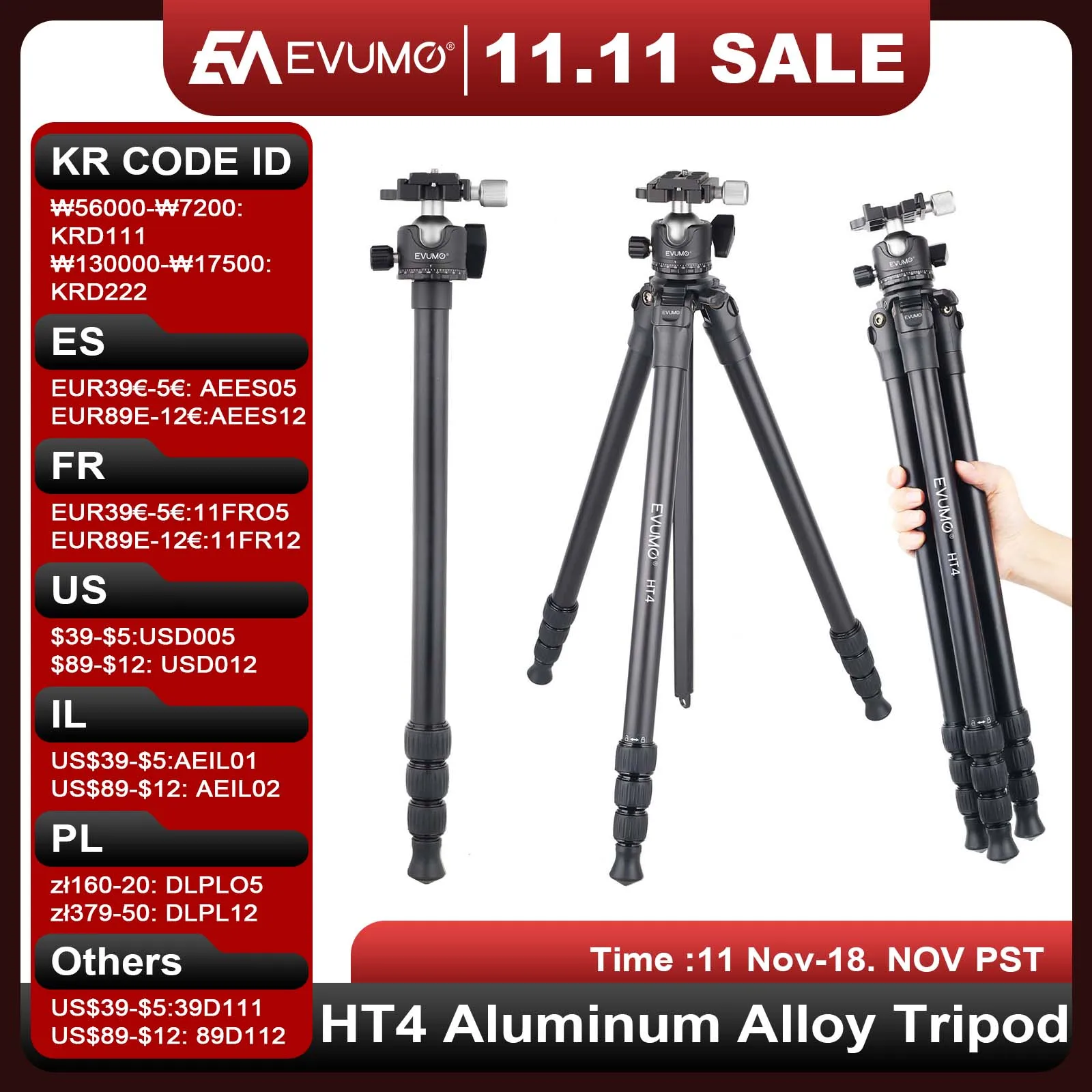 EVUMO 65'' Portable Compact Aluminum Monopod Tripod for Camera with 36mm Panoramic Ball Head Load 15kg HT4 DSLRs Digital
