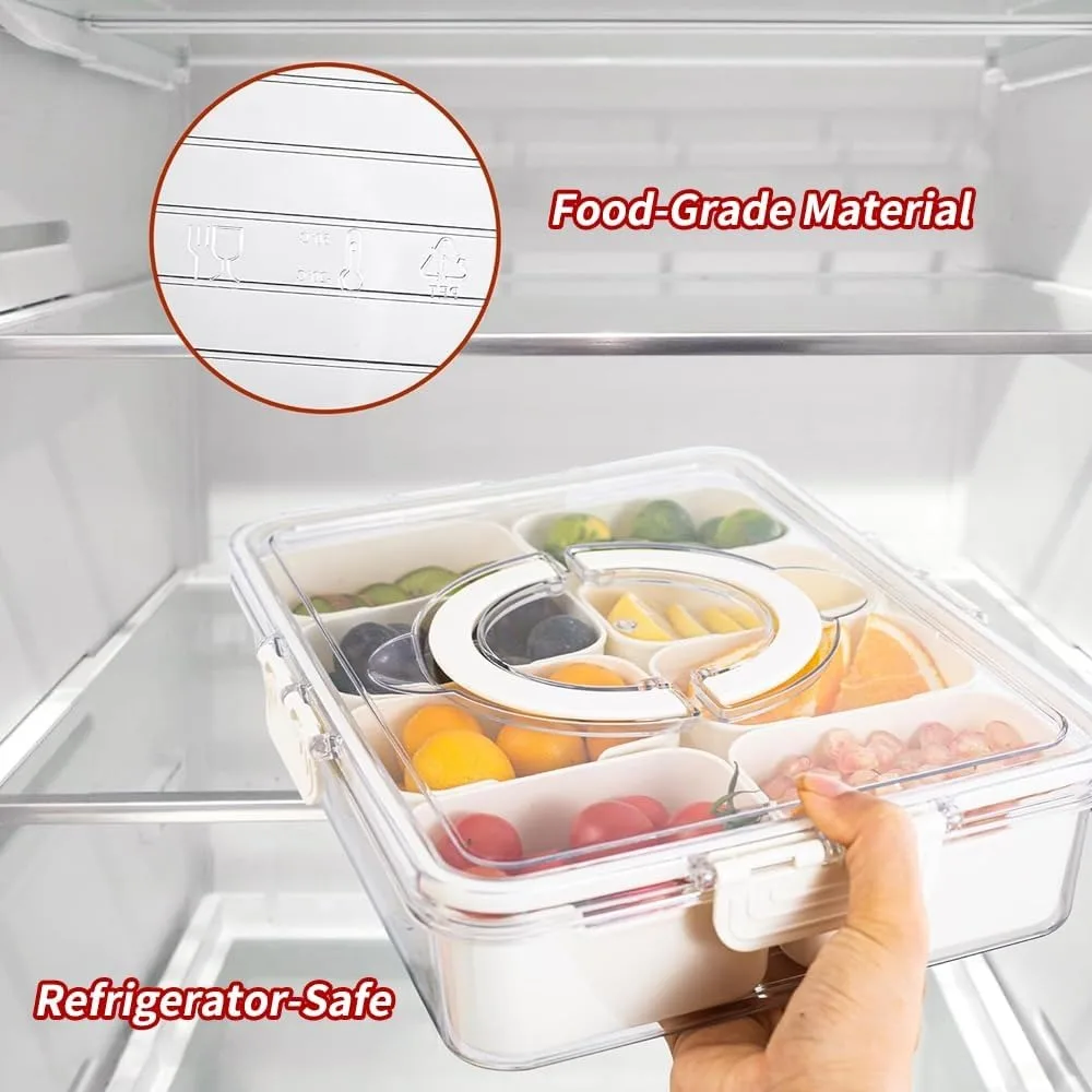 Divided Snack Serving Tray with Lid and Handle - Ideal for Organizing Fruits and Vegetables