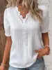Plus Size Women's Shirt Blouse Yellow-green Violets White Plain Lace Short Sleeve Casual Basic V Neck Regular Pullover White Blo 1