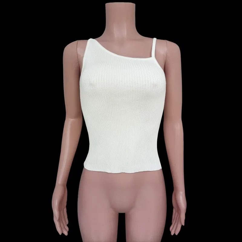 Camiseta negra de moda acanalada para mujer, jersey de espagueti, informal, de retazos, sin mangas, verano 2025, top ajustado para mujer