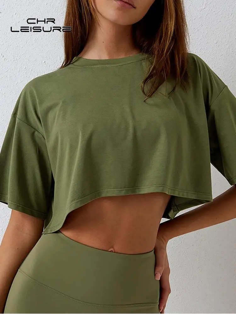 

Бесшовная Летняя Повседневная футболка CHRLEISURE для спортзала, однотонная дышащая Спортивная Футболка-кокетка, свободные удобные топы