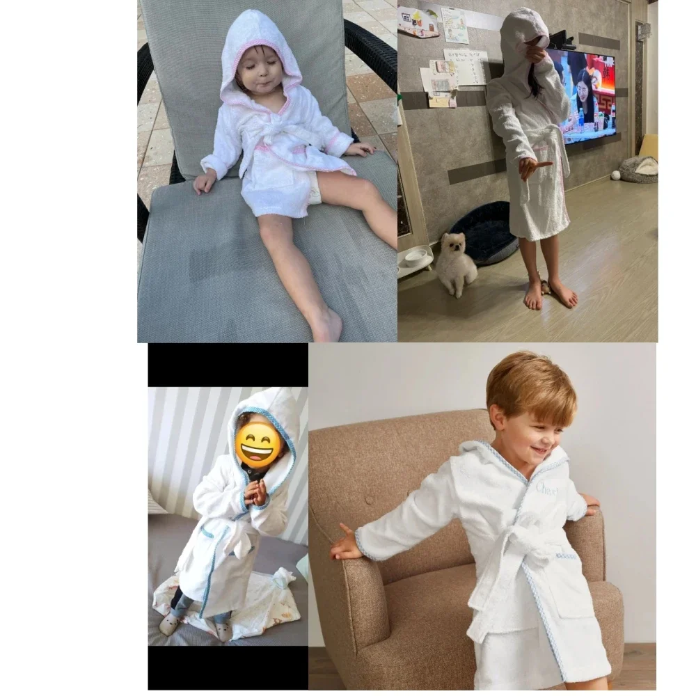 Фото Оптовая продажа, 100% хлопок, белая Пижама с поясом и капюшоном №2