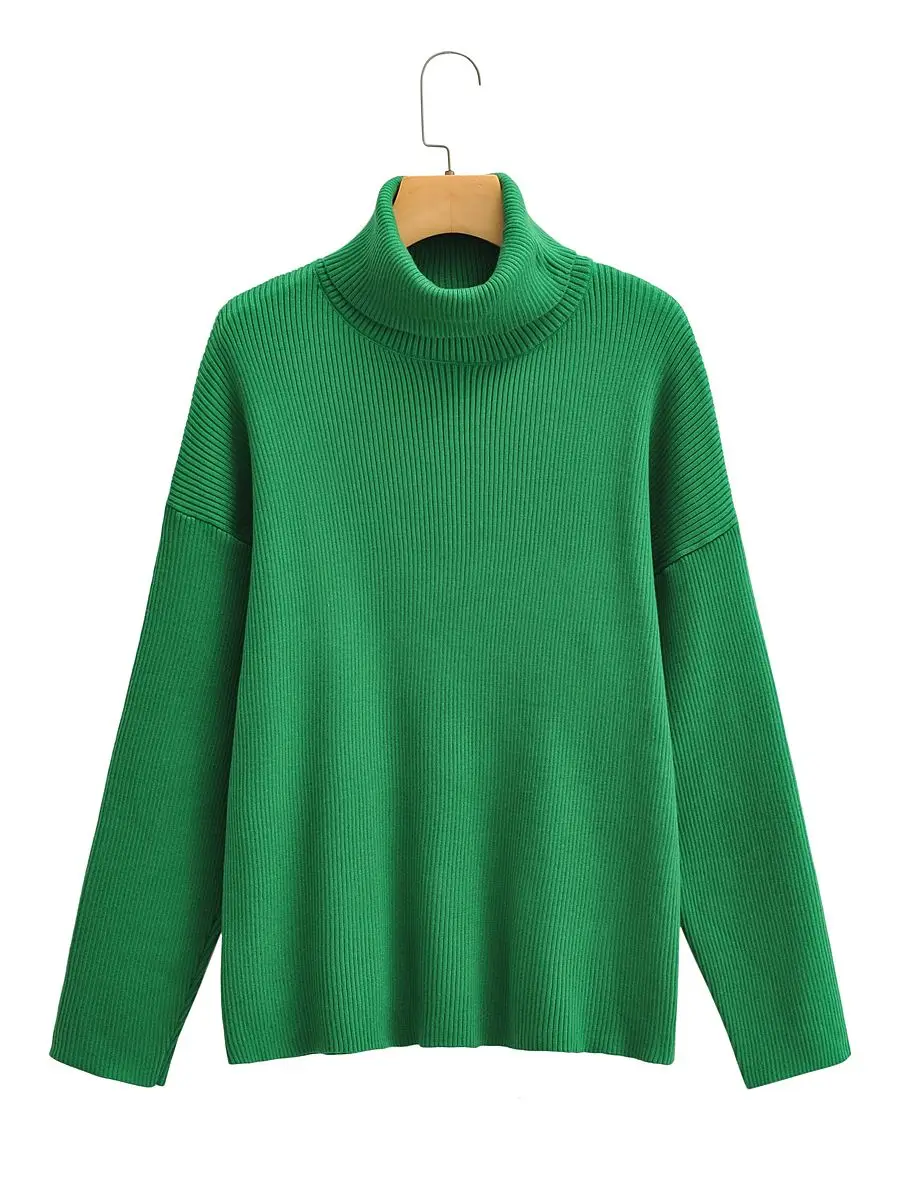 

XNWMNZ 2022 Women Fashion Turtleneck Knit Sweater Woman Retro Long Sleeves Casual Female Chic Pullover