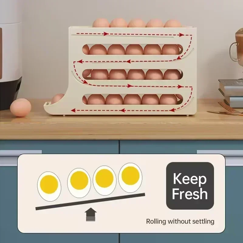 4-Layer Fridge Egg Rack - Compact Rolling Storage & Organizer for Efficient Refrigerator Space Management 3