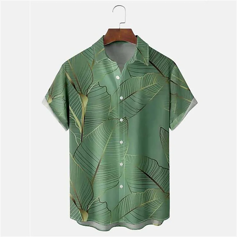 Hawaiian Tropical Plant Print Shirts Men's Vacation Beach Top Summer Loose Breathable Clothing Street Outdoor Short Sleeve 5