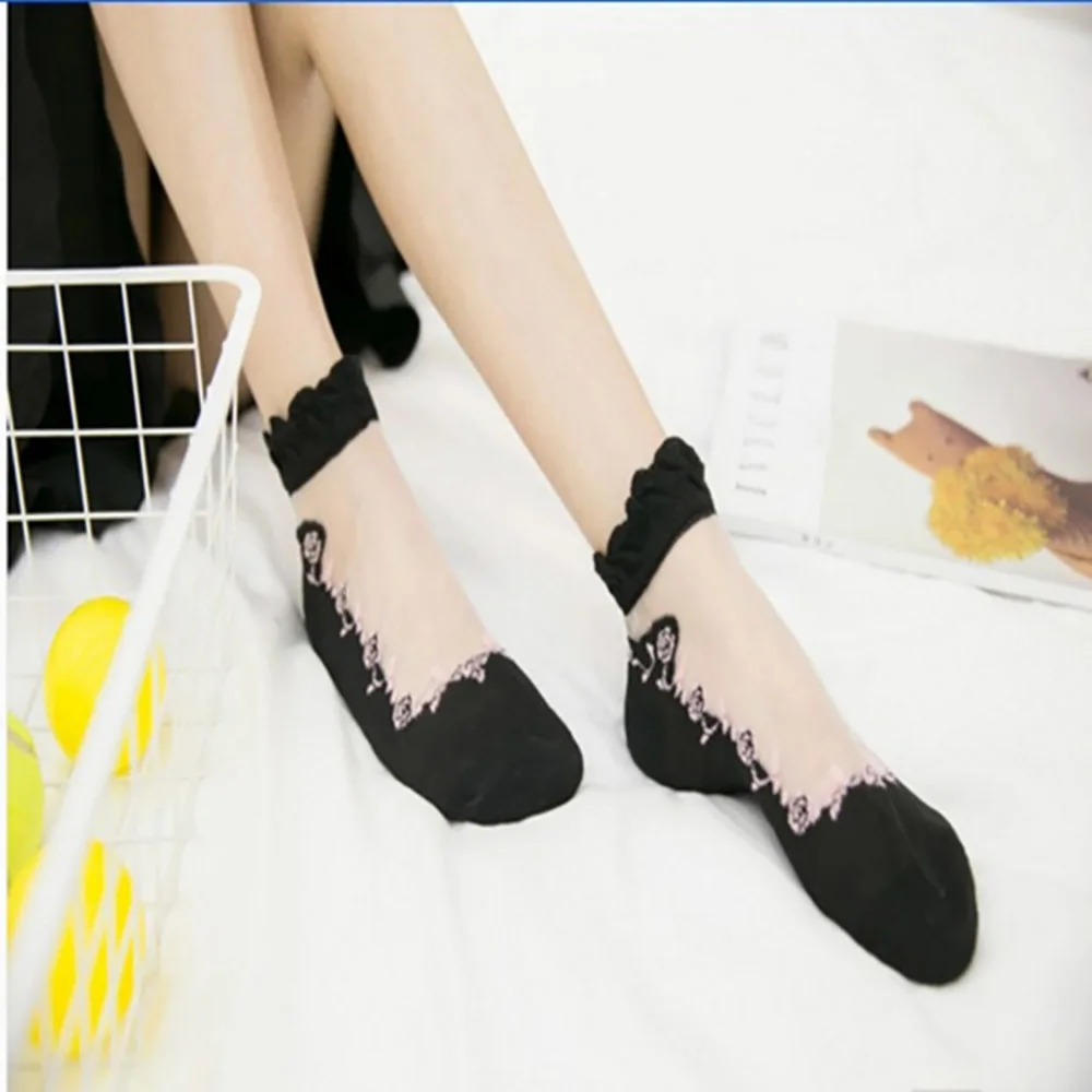 

Sexy Lace Mesh Fishnet Socks Mixed Fiber Transparent Stretch Elasticity Ankle Net Yarn Thin Women Cool Socks 2pair=4pcs