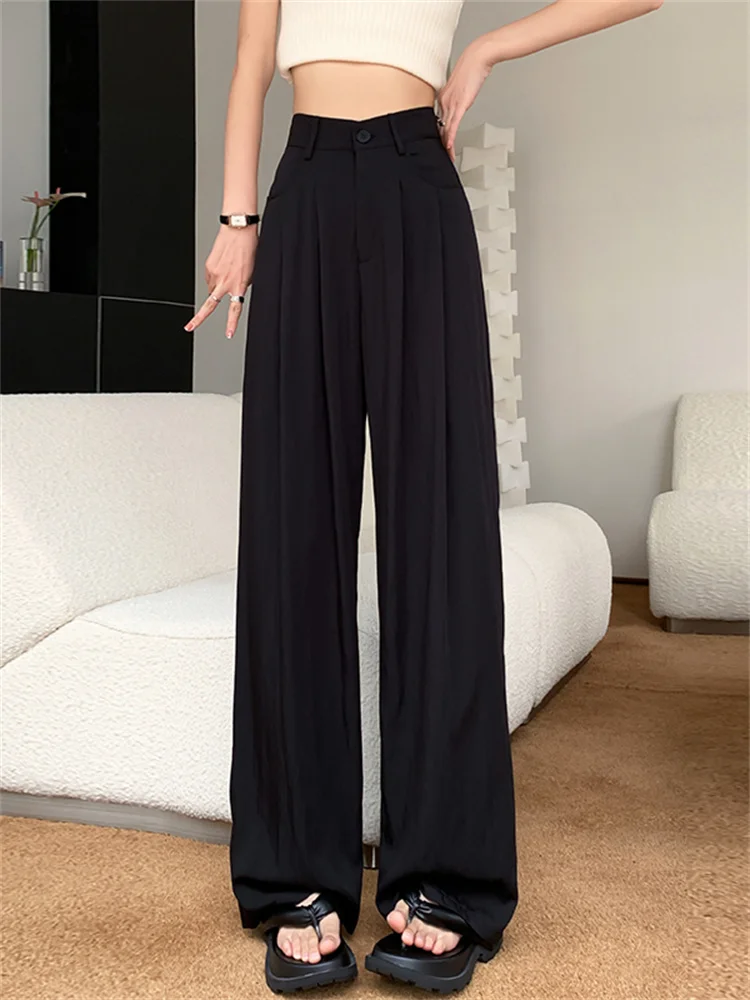 Yitimuceng High Waisted Pants for Women Summer 2023 New Korean Fashion  Solid Casual Straight Pants Ladies Cotton Linen Pants - AliExpress