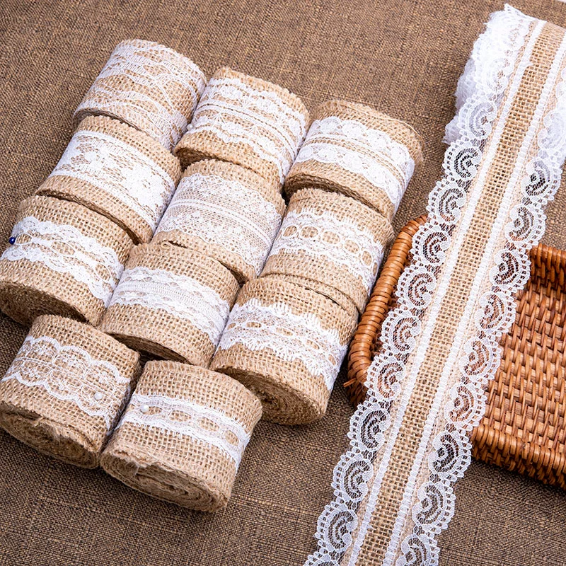 Nastro In Juta Con Pizzo Bianco | 8 Rotoli Da 2m X 4cm | Per Matrimoni, Natale, Regali, Decorazioni Rustiche - Foto 5