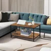 Small Brown Rectangle Wood and Metal Coffee Table with Storage Shelf for Small Living Rooms 6