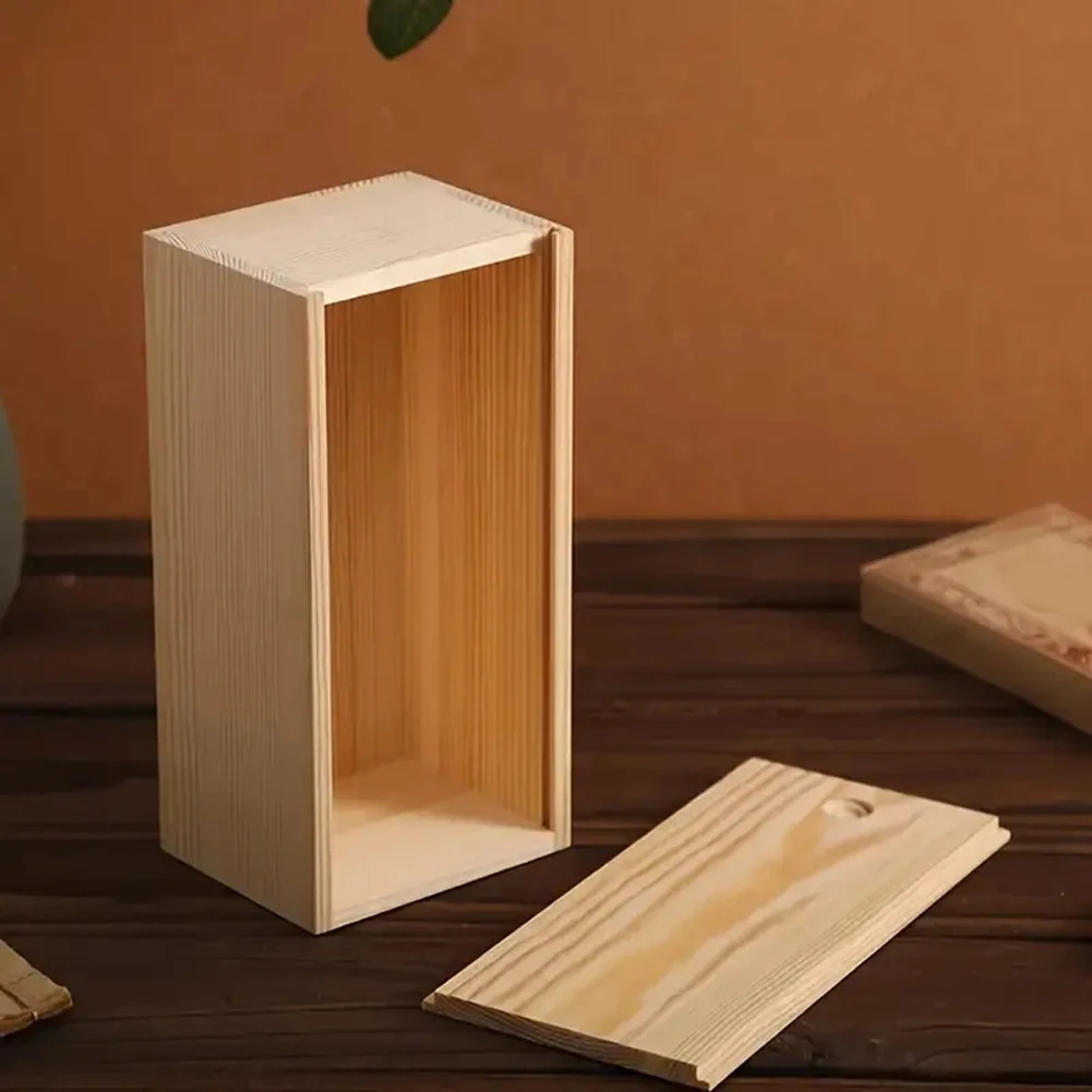 Wood storage box Pine Pull-out Box Sliding Cover Wooden Box Wooden Storage Log Drawer Wood Jewelry Organizer Case DIY Case