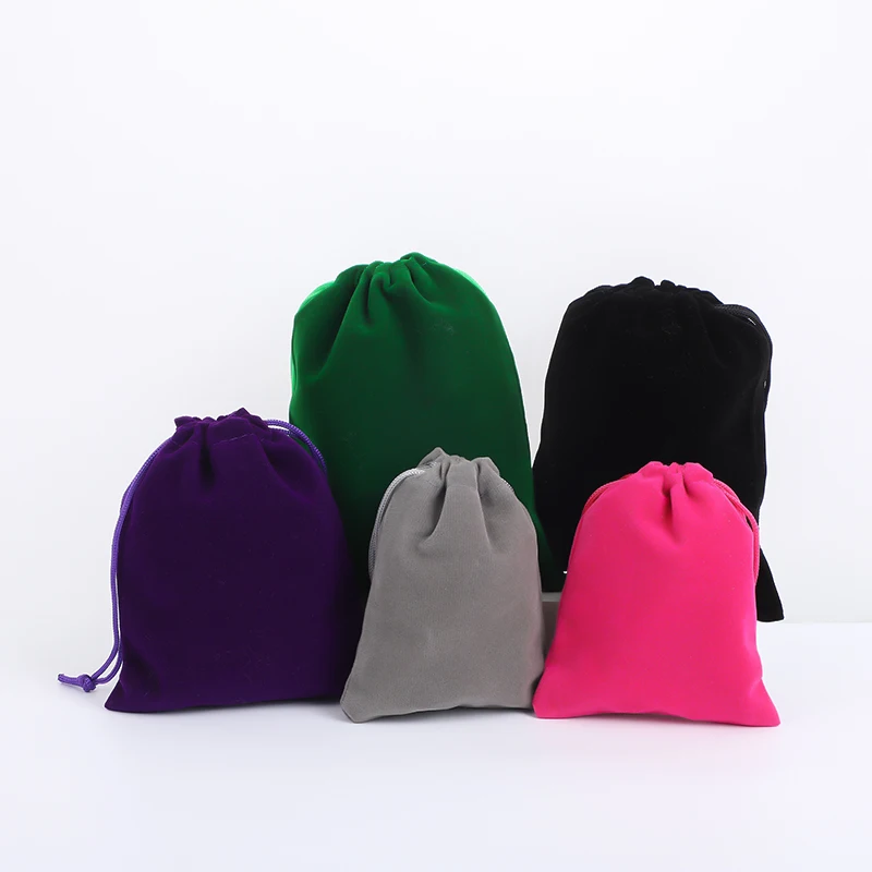 100pcs/Lot Drawstring Velvet Bags For Jewellery Pouches 7x9 8x10 10x12 12x15cm Wedding Party Gift Packaging Bag Customize Logo