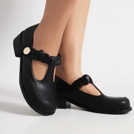 

Большой размер, большой размер, круглый носок, на толстом каблуке, низкий каблук, плиссированный дизайн, удобные и модные, для путешествий