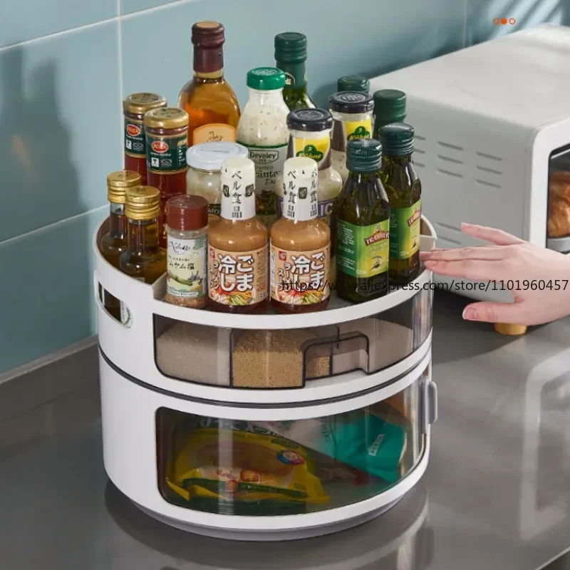 Rotating Condiment Storage Rack for Home Kitchen Countertop Multi-functional Soy Sauce Bottle Condiment Storage Supplies