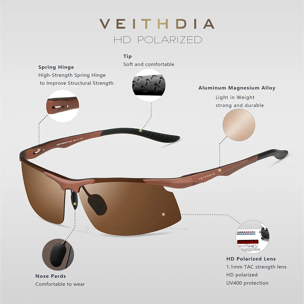 VEITHDIA Sunglasses Aluminum Men Polarized UV400 Lens Rectangle Rimless Driving Fishing Sun Glasses Sports Eyewear For_voghion.com