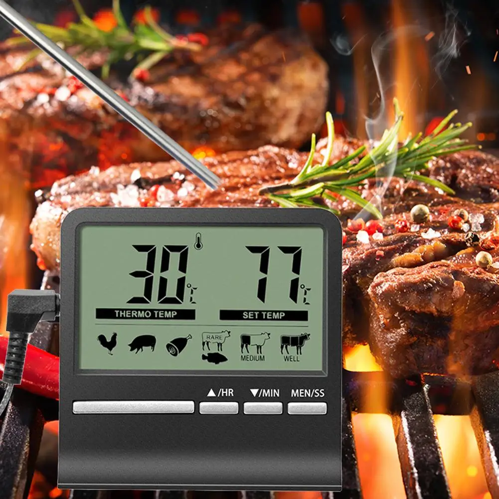 Digital Kitchen Cooking Thermometer with Timer & Metal Probe