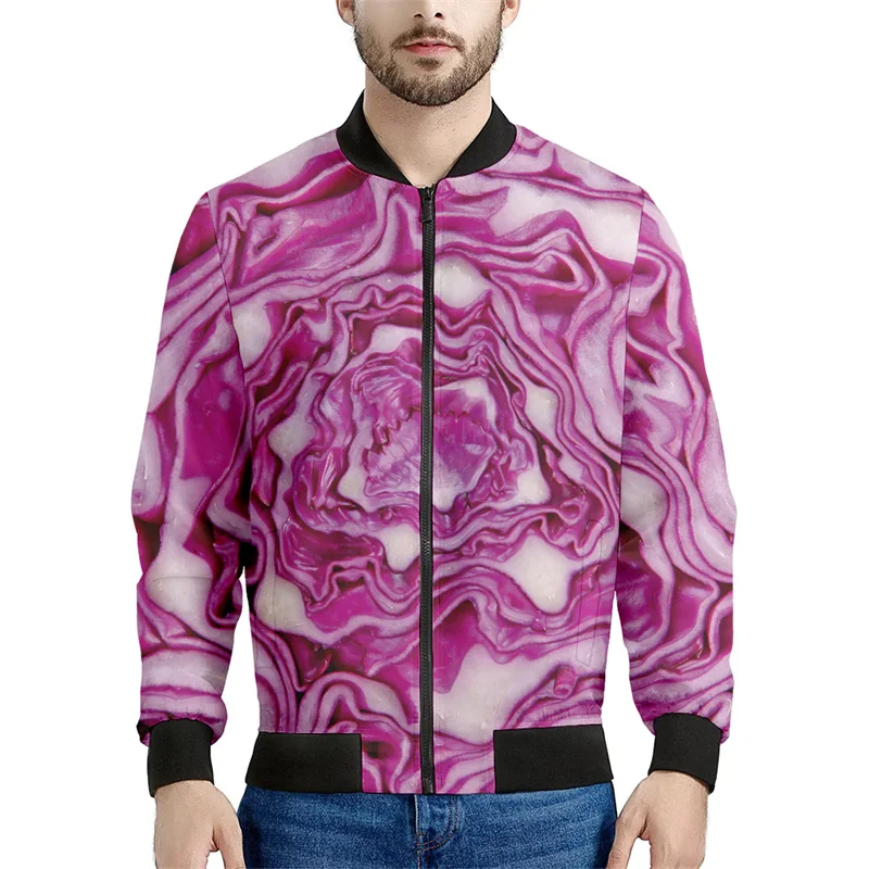 thumbnail image 1 of Chaqueta con cremallera y estampado 3D de hojas de repollo para hombre y mujer, sudadera informal holgada de manga larga, chaqueta bomber con cremallera para primavera y otoño, 1 of 5