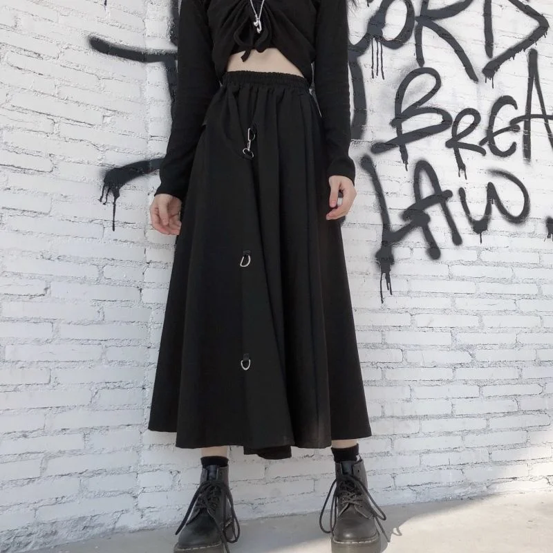 Super Hot Half Skirt Summer Female Gothic Funeral Wind Lock High Waist Versatile Thin Student Trend Woman Joker Skirts white pleated skirt