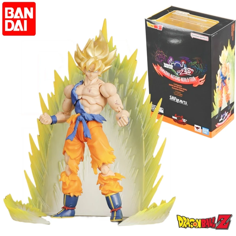 

14cm Original S.h.figuarts Dragon Ball 15th Anniversary Son Goku Super Saiyan Action Figure Battle Damage Form Toy Model Doll