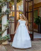 Elegant First Communion Gowns Flower Girls Dress Bow Formal Gowns Tulle Kids Birthday Party Wedding Dresses Ariety of Styles 3