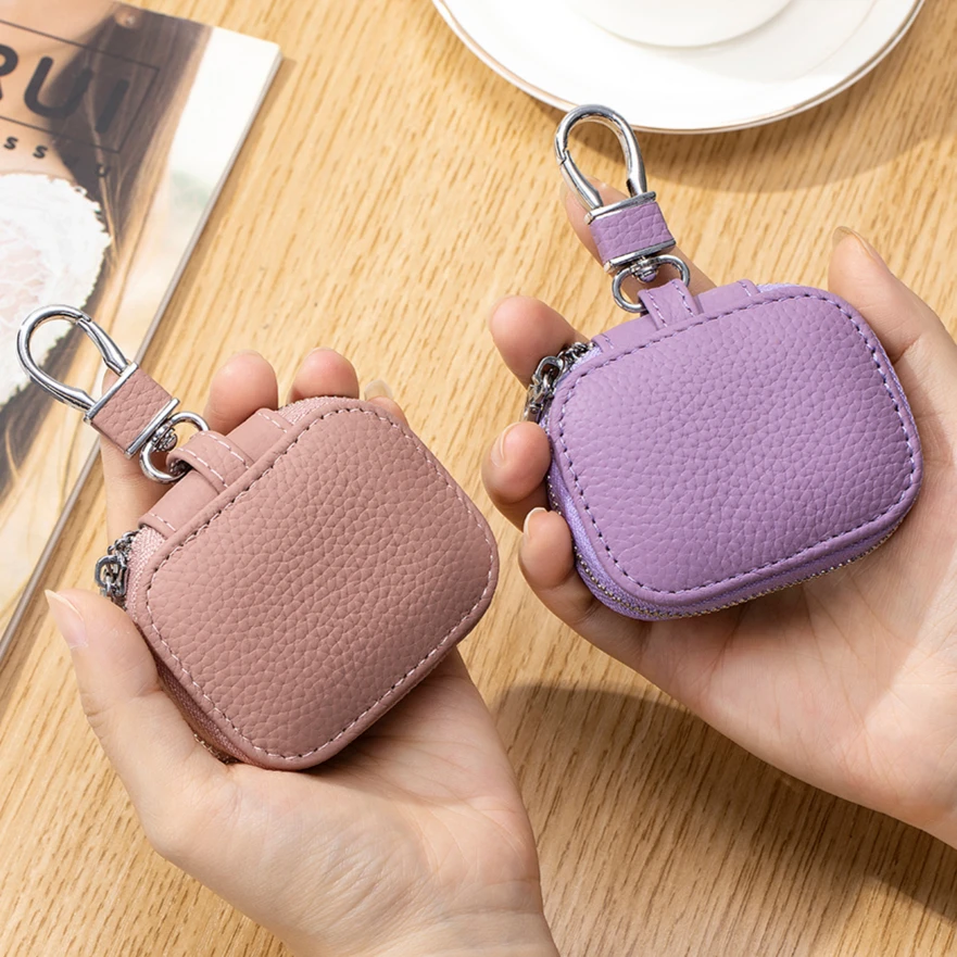 Genuine Leather Key Case Wallet For Bluetooth Earphone