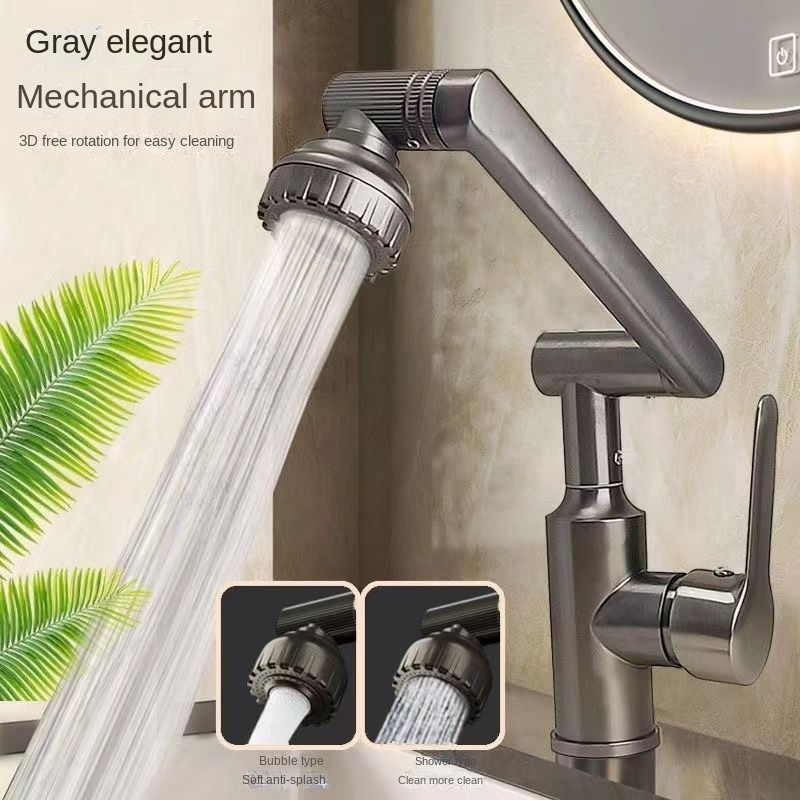 Wash Basin Faucet Hot and Cold Water Household Bathroom Toilet Washstand Mechanical Arm Universal Wash Basin