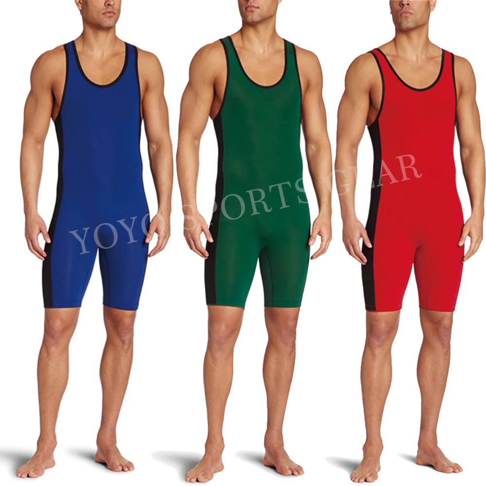 Solid Color Wrestling Singlet Bodysuit Leotard Underwear GYM Triathlon