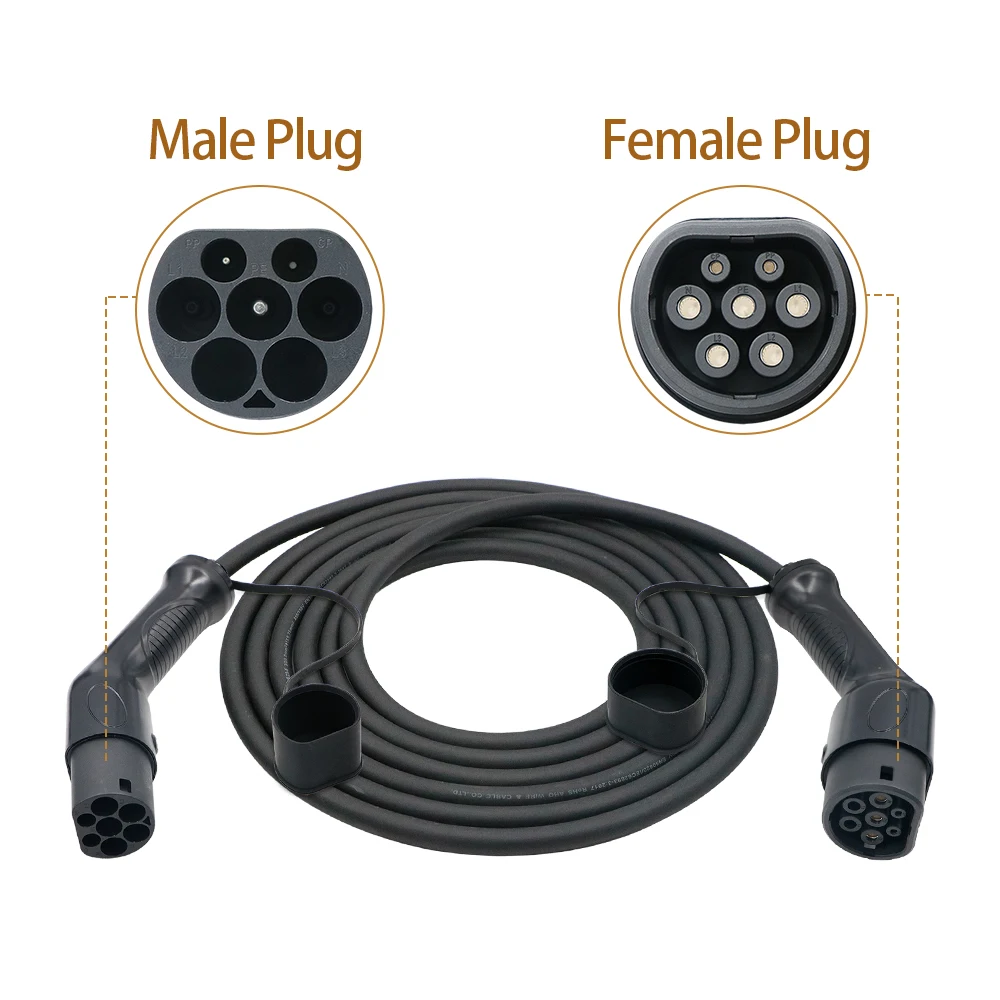 ERDAN 32A 22kw Charging Cable Type 2 IEC 62196 EVSE for Electric Vehicle  Female to Station Male Plug Extension Cord