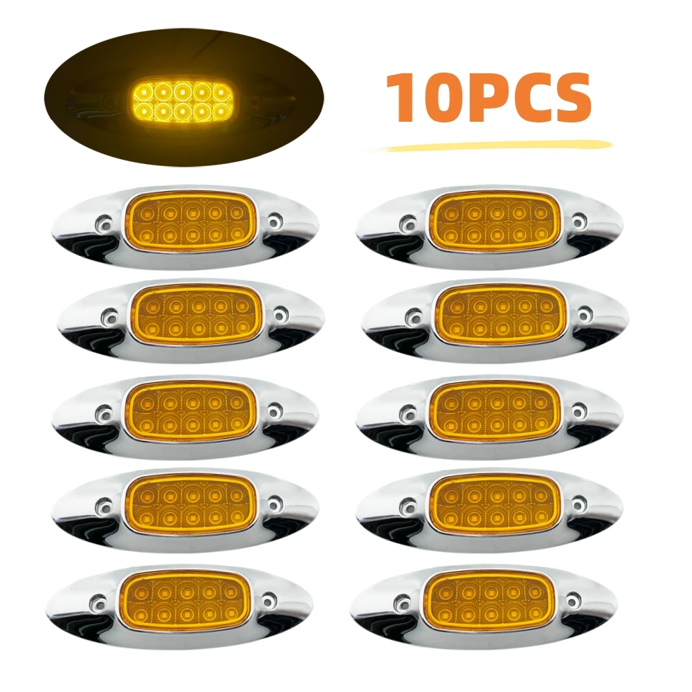 

10PCS Боковой логотип Светодиодный прицеп 12V Водонепроницаемый задний фонарь 24V Грузовой автомобиль Овальный фонарь 10LED Грузовой автомобиль Светодиодный боковой фонарь