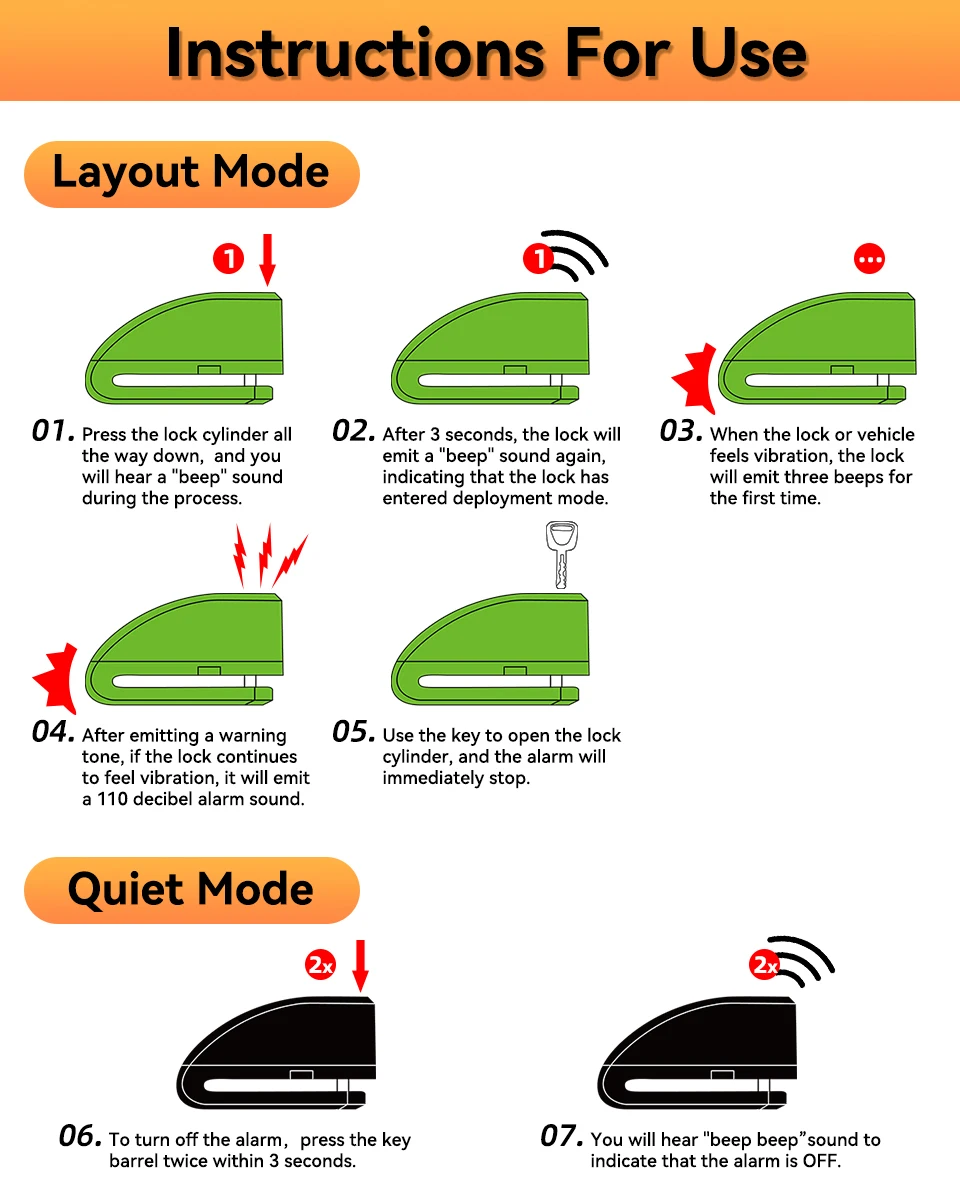 candado para motocicleta con alarma bloqueo de disco, alarma antirrobo de 130db para alarma de motocicleta y bicicleta para Moto &raquo; candado para motocicleta con alarma