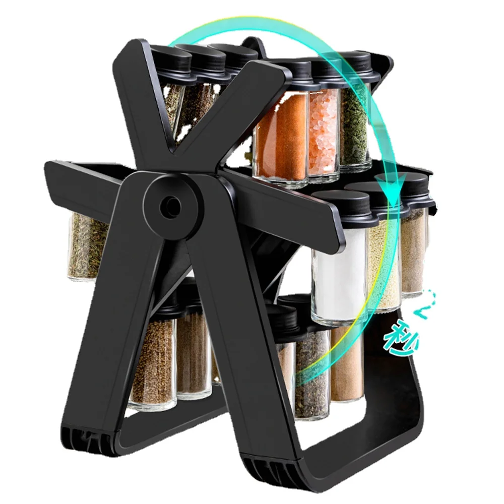 18 Cans With Bottle Ferris Wheel Rotating Glass Spice Rack Set