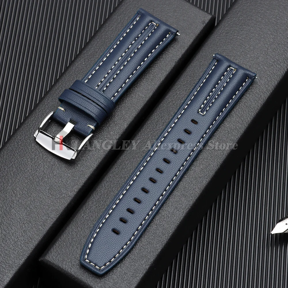 Handmade Vintage Leather Watch Band – 22mm Cowhide Strap with Elegant Stitching, Perfect for Business and Everyday Wear