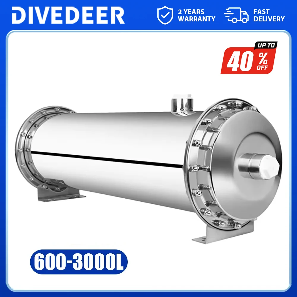 DIVEDEER 3000L/h 워터 필터 스테인레스 스틸 PVDF 한외여과 정수기 세척 가능한 카트리지 직접 음용 주방 필터