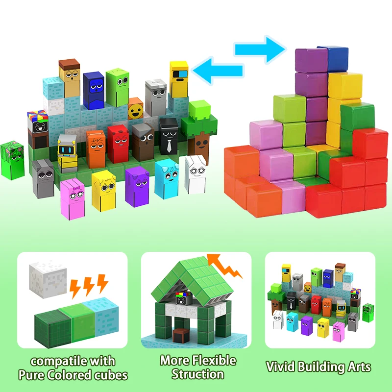 Sprunki Figures Magnetic Building Blocks Stacking Construction Set STEM Sensory Toys for Kids Boys Girls Ages 3+ DIY Magnet Cube