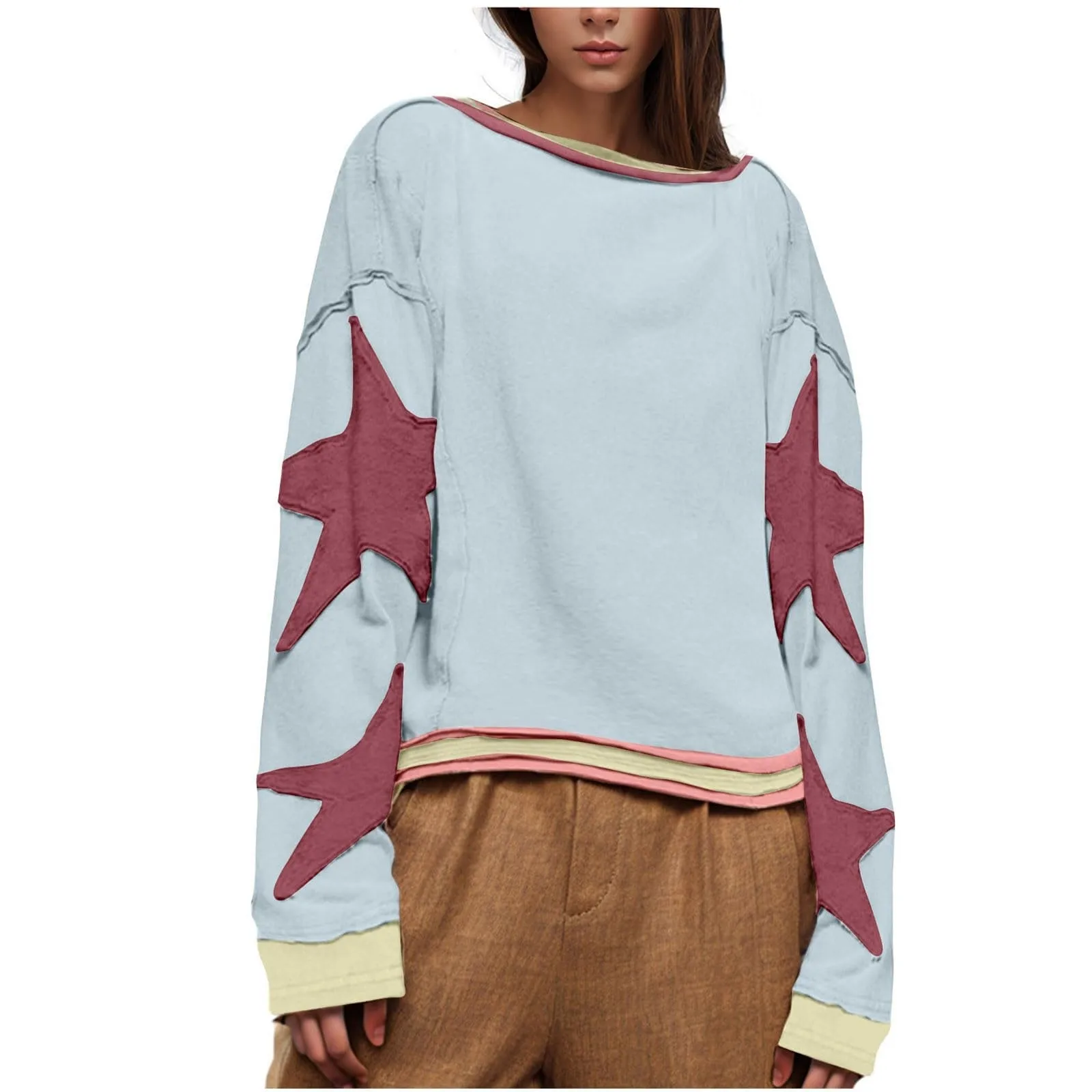 thumbnail image 1 of Sudadera con gráfico de gran tamaño, camiseta retro de manga larga con hombros caídos y cuello redondo para mujer, sudaderas de otoño, 1 of 5