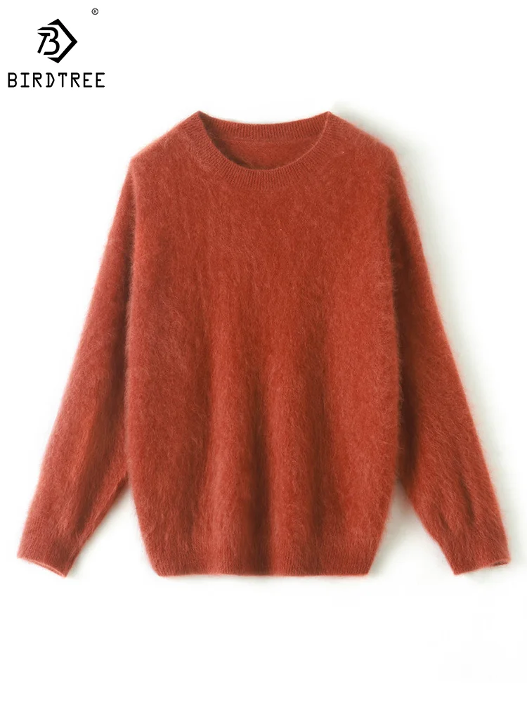 

BirdTree 100%Goat Cashmere Sweater for Women, Long Sleeve O-Neck Brushed, Elegant Office Bottom Top, 2024 Spring New T41060QM