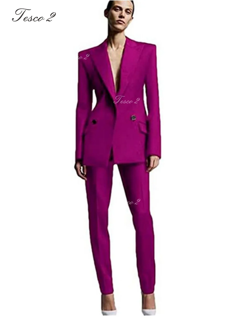 Fashion Women Suit Slim Fit Peak Lapel Jacket Tight Pants  Office Workplace Lady Suit For Wedding Party Wear